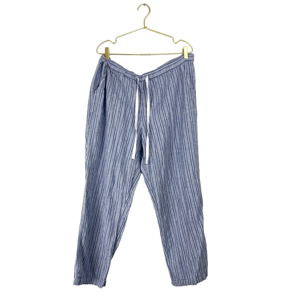 Avenue Linen Blend Pants Size 16 Blue White Stripe Elastic 0420
